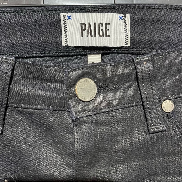 Paige Sexy Denim Edgemont Ultra Skinny Silk Coating in Black Jeans Pants Size 26 - Picture 6 of 16